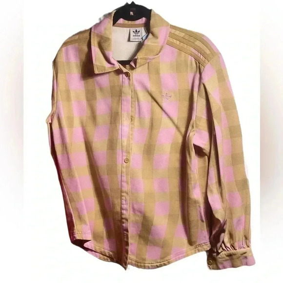 Addidas button down twill casual fall cotton long stylish sleeve shirt jacket S - Picture 2 of 4